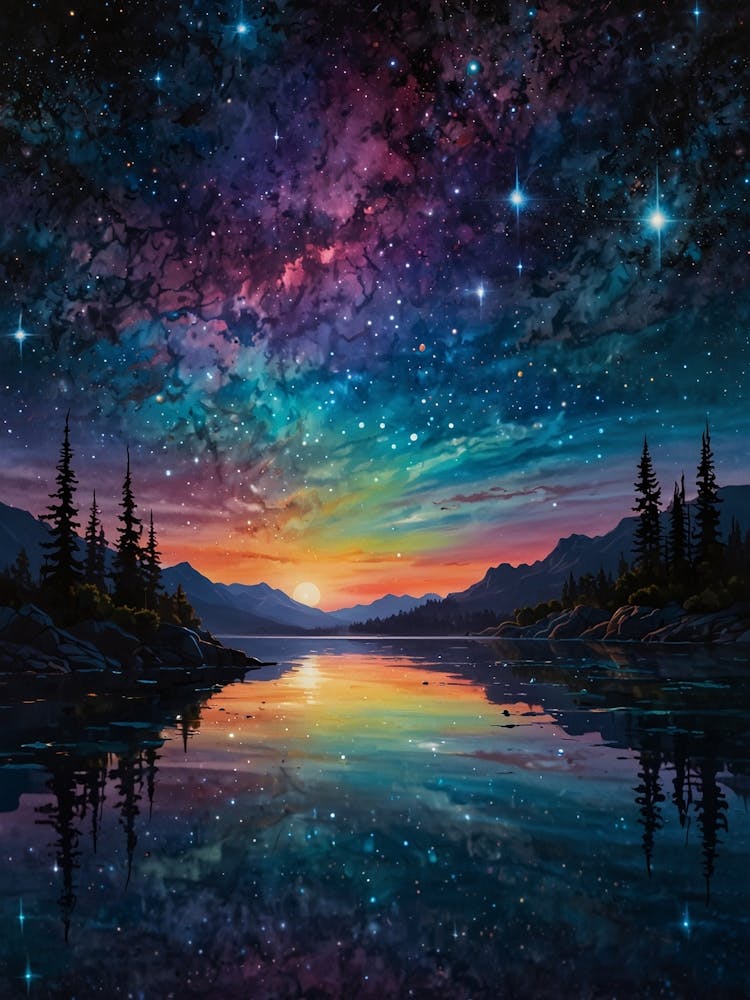 Night Sky Over Lake 1