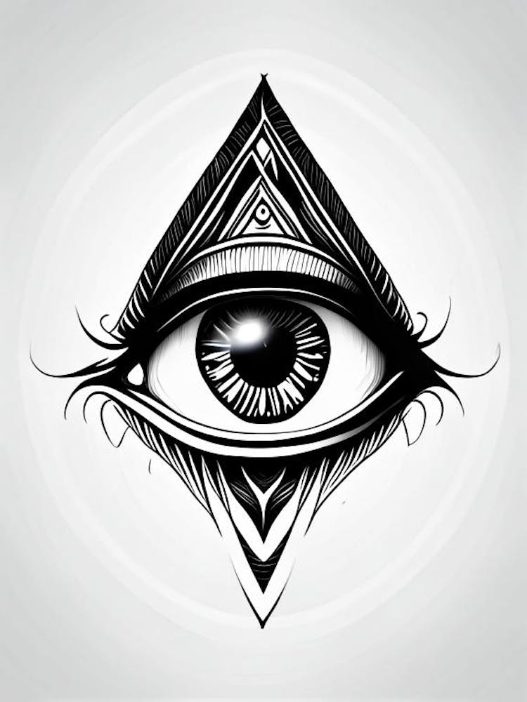 Digital Art, Symbol, Third Eye Simple Black & White Illustration 3