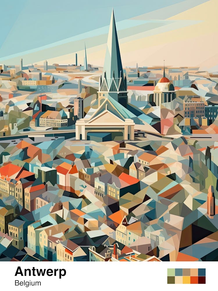 Antwerp, Belgium, Geometric Illustration 2 Poster