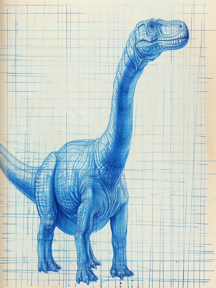 Diplodocus Dinosaur Blue Print Sketch 2