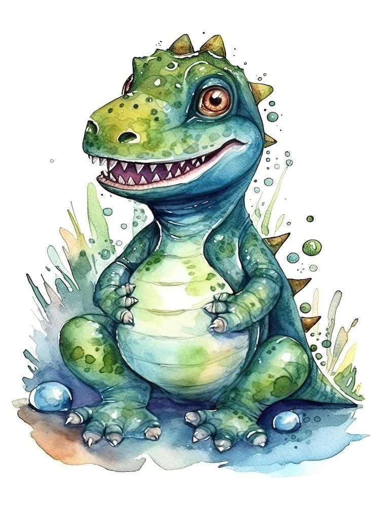 Heterodontosaurus Cute Dinosaur Watercolour 3