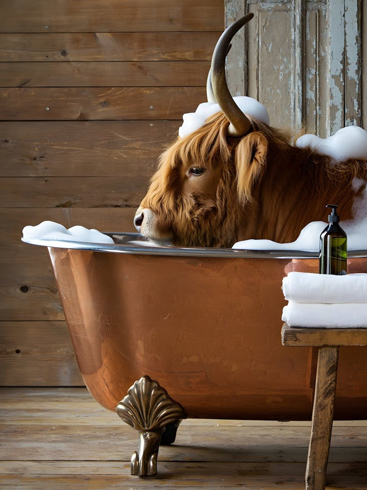 Highland Cow Relaxation: Funny Bathtub Cow