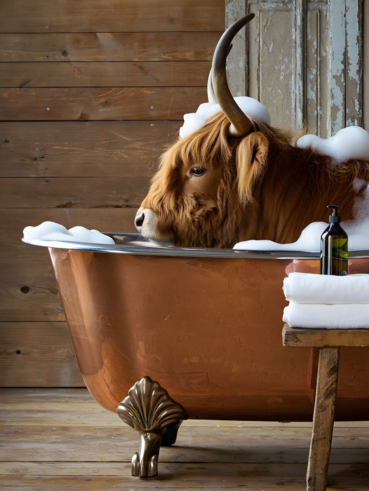 Highland Cow Relaxation: Funny Bathtub Cow