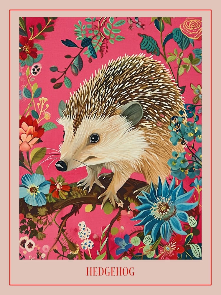 Floral Animal Painting Hedgehog 7 Poster