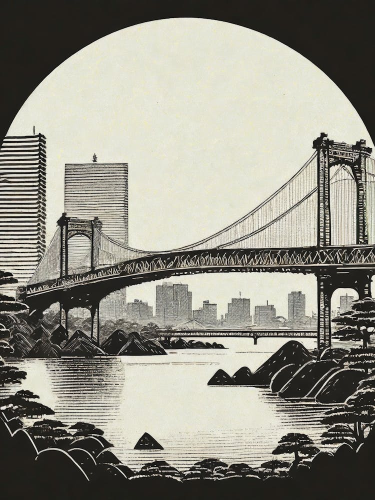 A Panoramic View Of The Nihonbashi Bridge In Tokyo Ukiyo-E