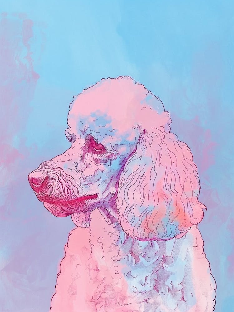 Poodle Dog Illustration Aquarelle au Trait Pastel 2