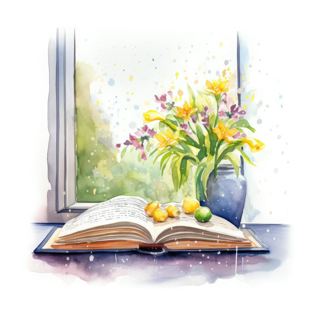 Watercolor Book And Flowers