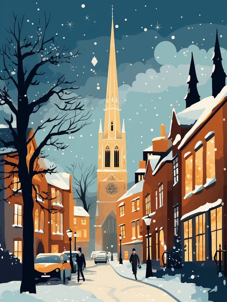 Winter Travel Night Illustration Stratford Upon Avon United Kingdom 4
