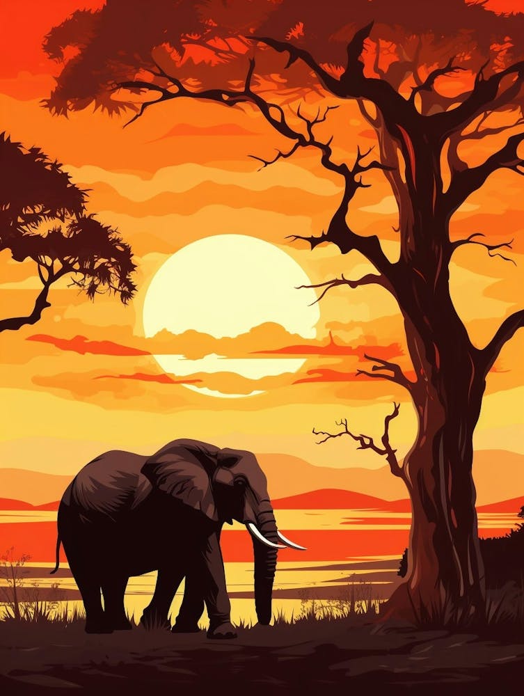 African Elephant Sunset Silhouette 1