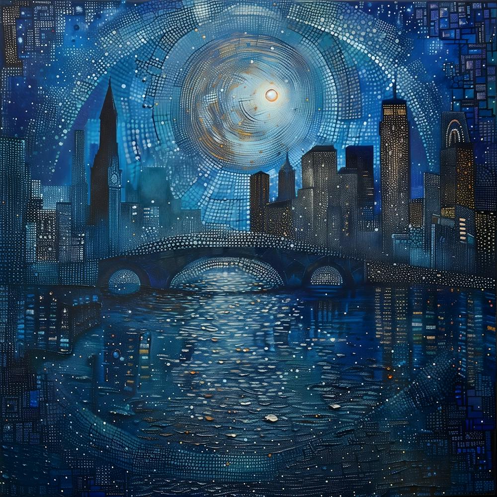 New York City At Night, Tiny Dots, Pointillism