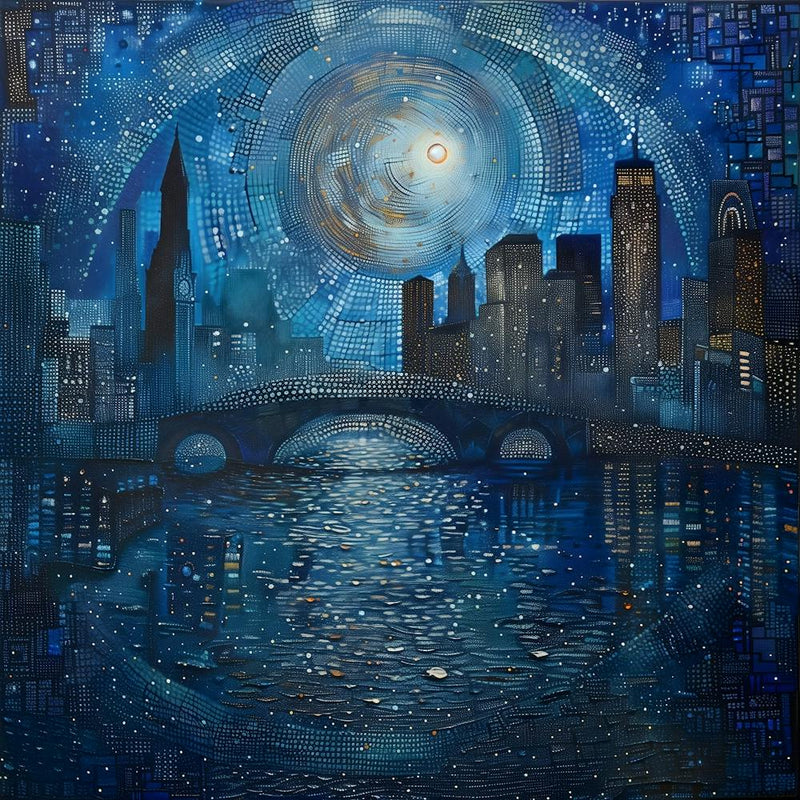 New York City At Night, Tiny Dots, Pointillism