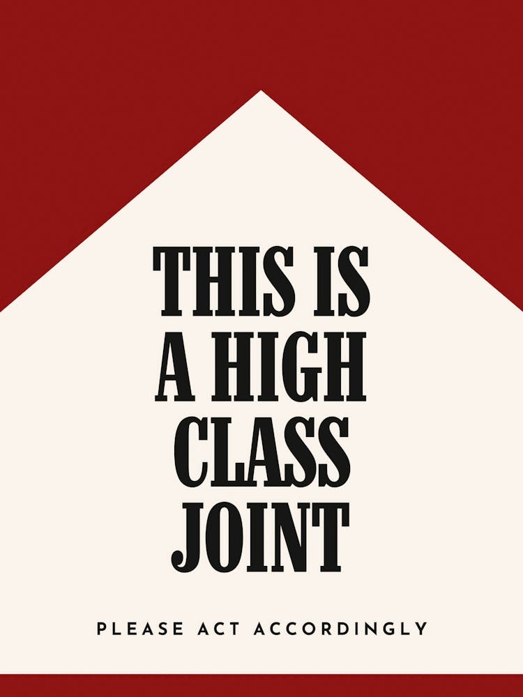 High Class Joint Poster Humorous Bold Typography Print Funny Minimalist Wall Art in Beige & Red for Neutral Modern Design, Funny Wall Print Entryway Poster Statement Print for Kitchen, Bar, or Office