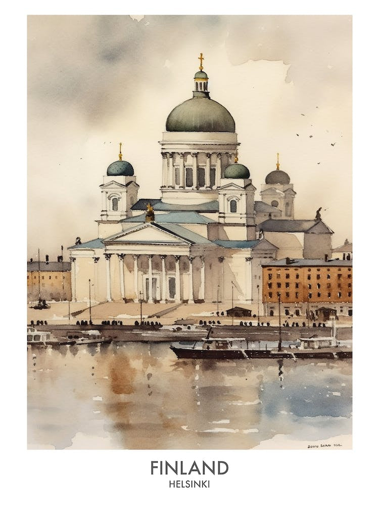 Helsinki, Finland 4 Watercolor Travel Poster