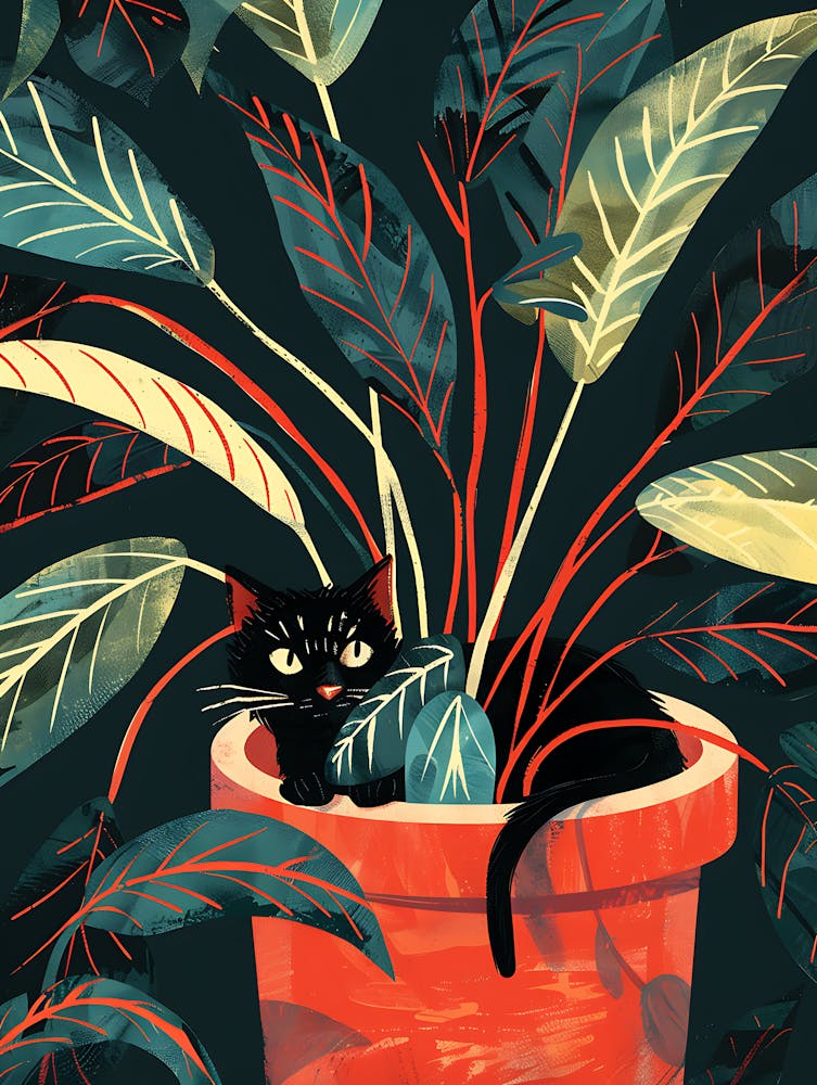 Süße Schwarze Katze im Blumentopf 3