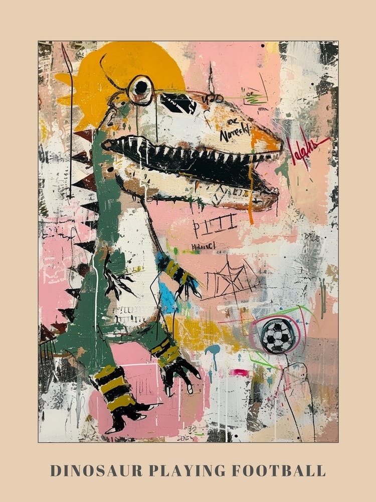 Graffiti Scribble Style Dinosaur Playing Football 1 Poster