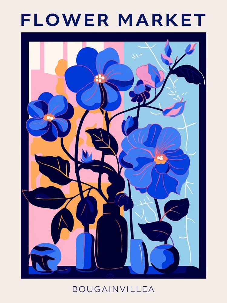 Affiche Marché aux Fleurs Bleu Bougainvillea 3