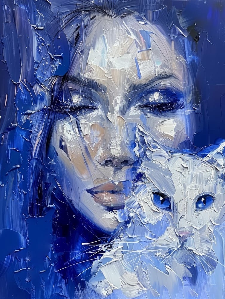 Blue Cat And Woman
