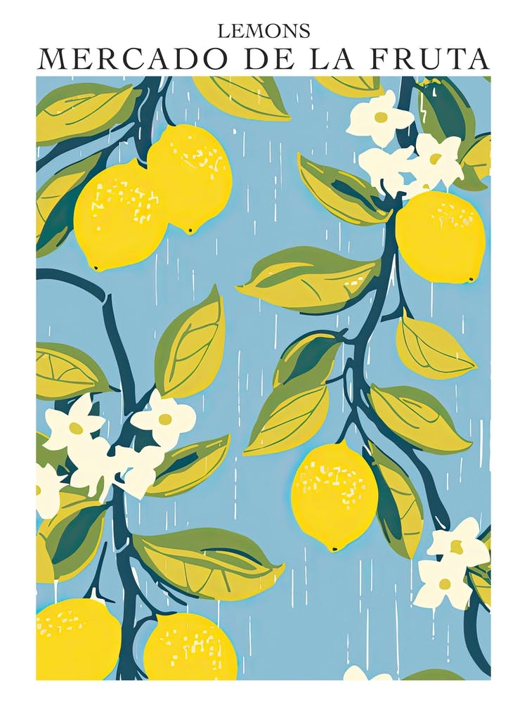 Mercado De La Fruta Citrons Illustration 4 Affiche