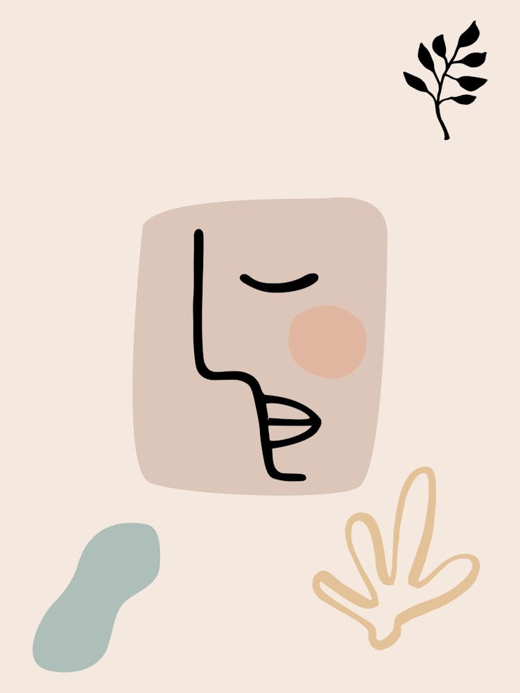 Face And Leaves. Boho woman — boho poster, boho wall art