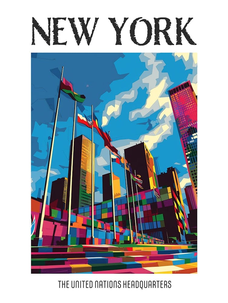 The United Nations Headquarters New York Colourful Silkscreen Illustration 1 Poster