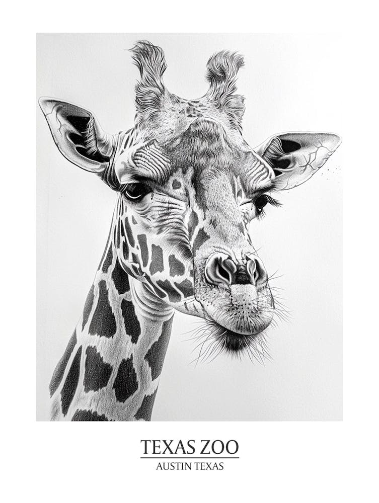 Zoo Austin Texas Black And White Drawing 1 Poster