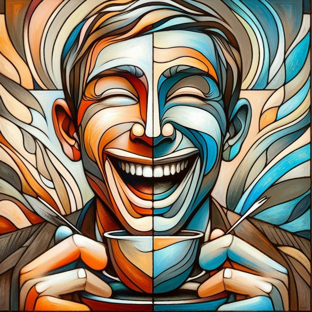 Smiling man. Touch like picasso work.