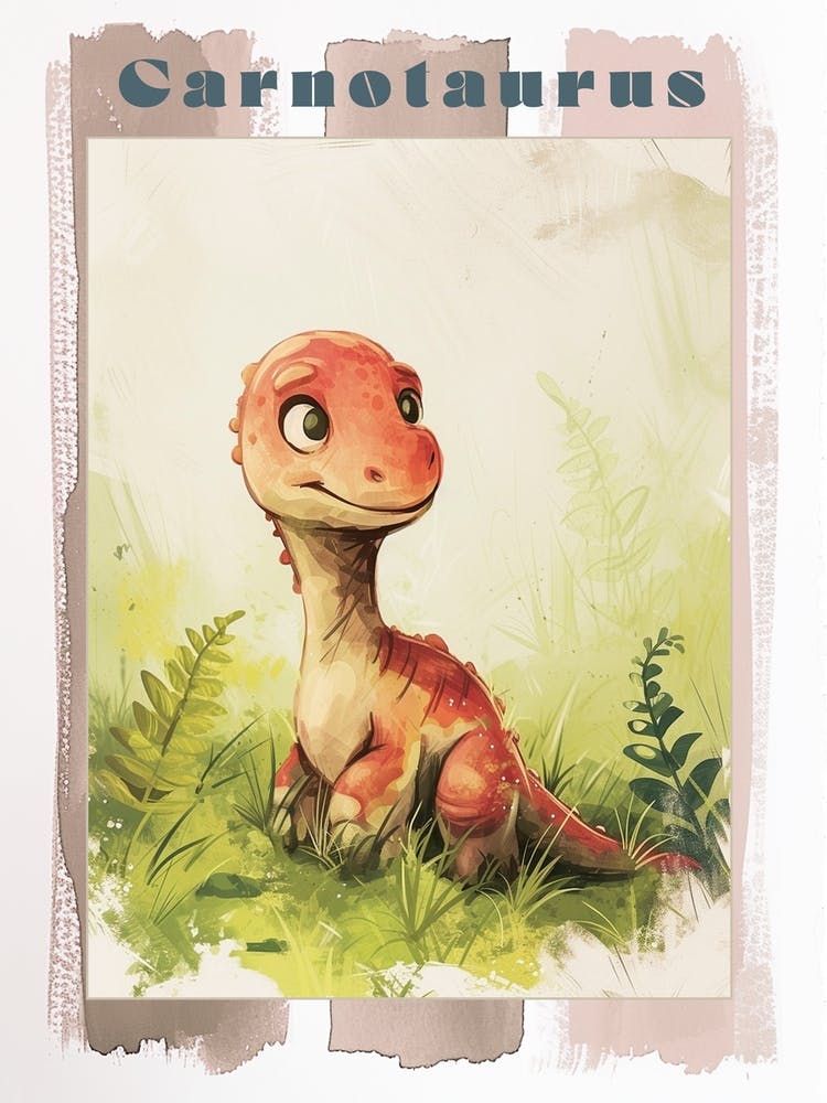 Cute Carnotaurus Dinosaur Watercolour 2 Poster