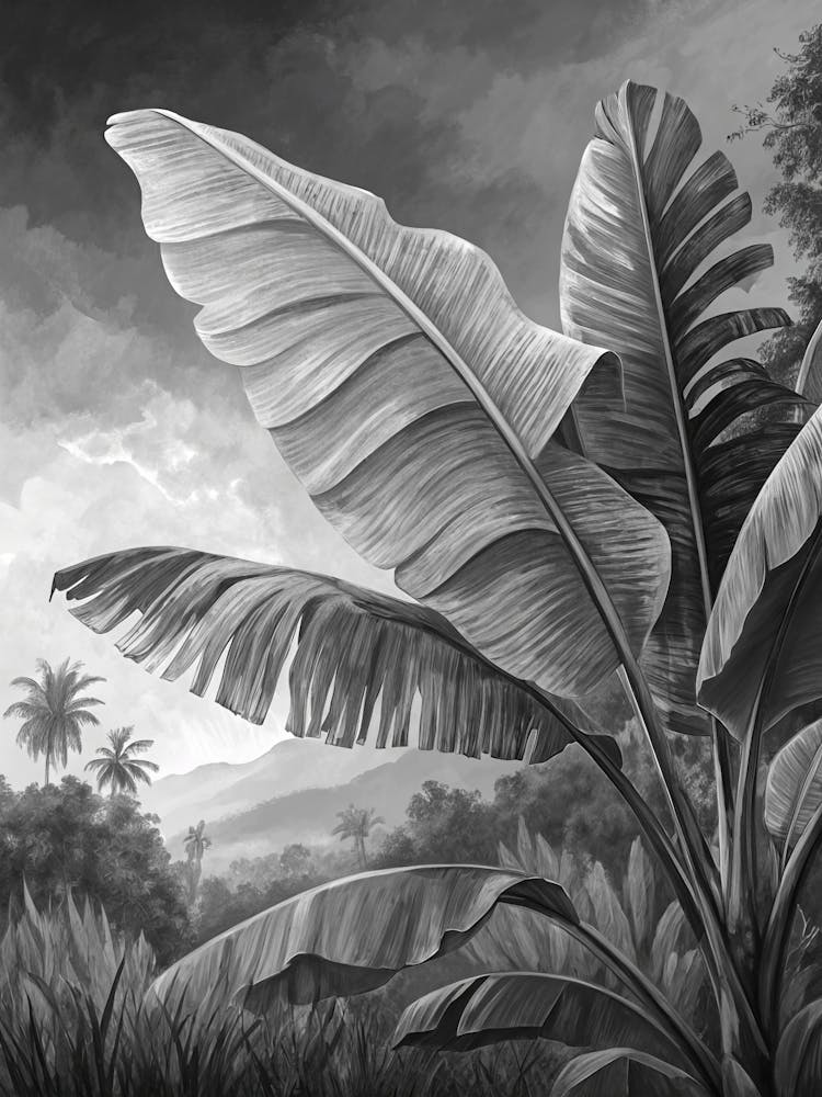 Oil Painting Style Oversized Banana Leaf In Black