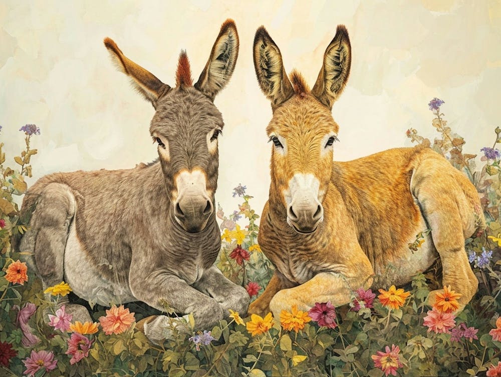 Floral Animal Illustration Donkey 2