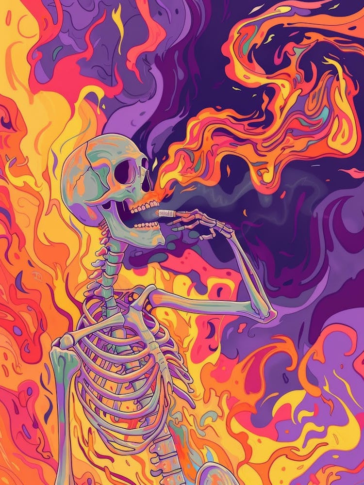 Psychedelic Skeleton Smoking A Cigarette 1