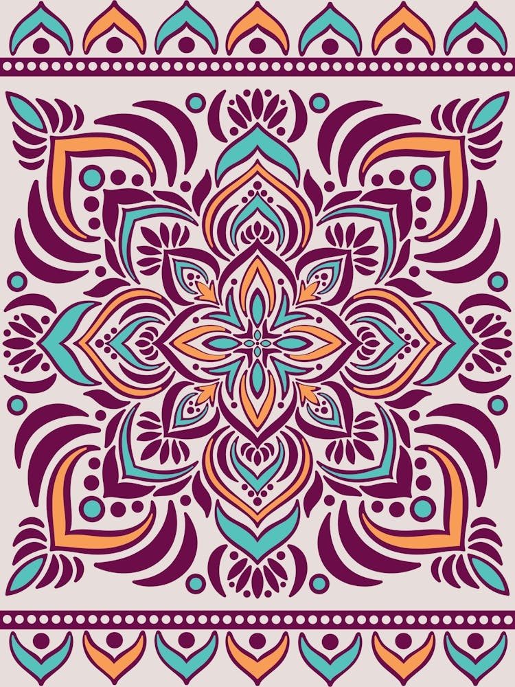 WA240019 - Vibrant Magenta and Teal Mandala - Colorful Bohemian Art