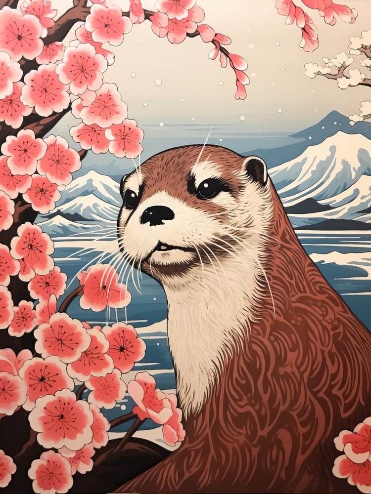 Otter Animal Drawing In The Style Of Ukiyo E 3