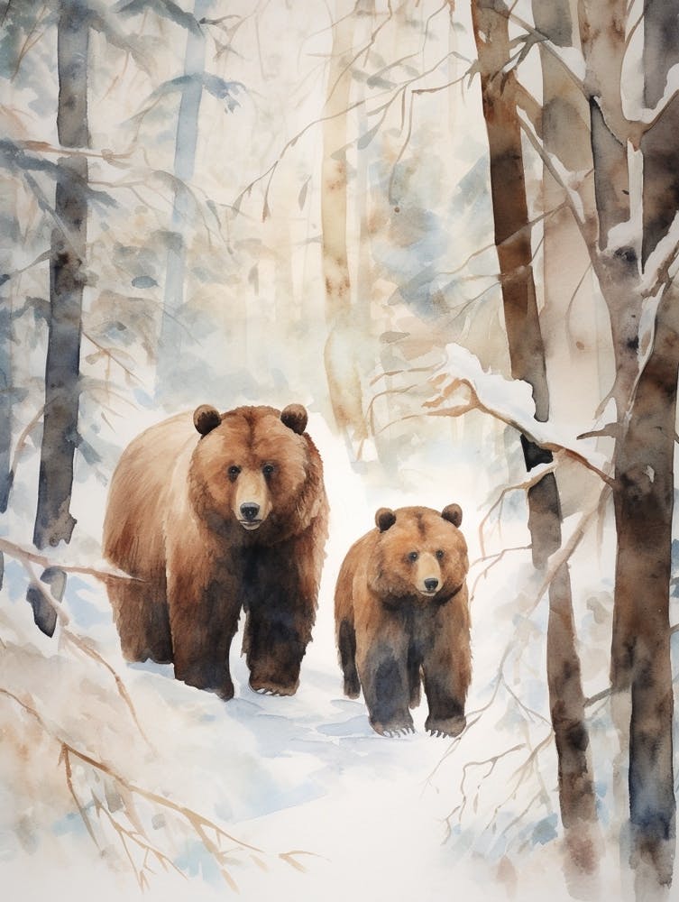 Winter Watercolour Brown Bear 4