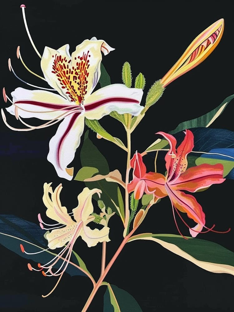 Neon Flowers On Black Honeysuckle 2