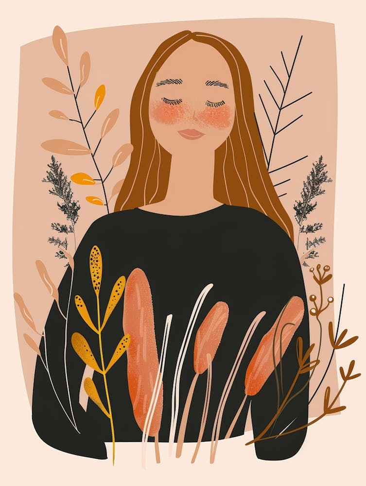 Girl With Flowers And Leaves