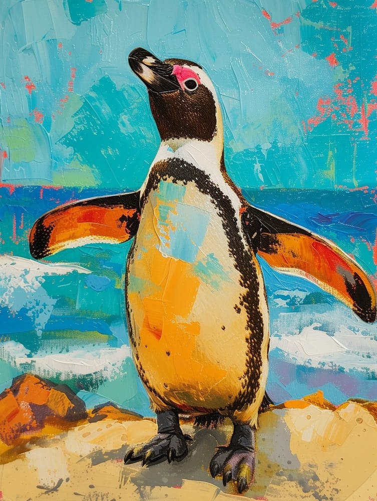Galapagos Penguin Fernandina Island Colour Block Painting 2