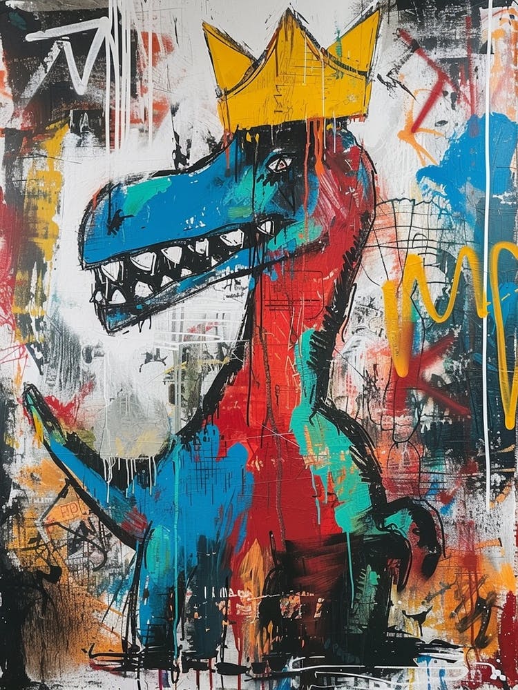 Paint Drip Dinosaur With A Crown 2