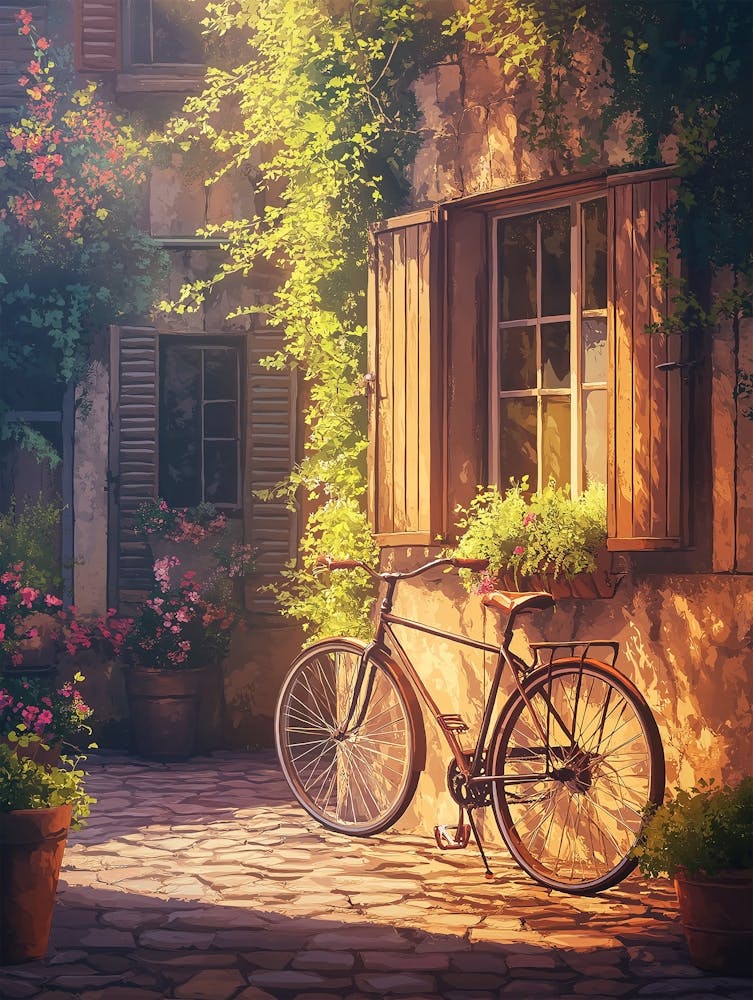 Affiche Vélo Vintage Et Pots de Fleurs