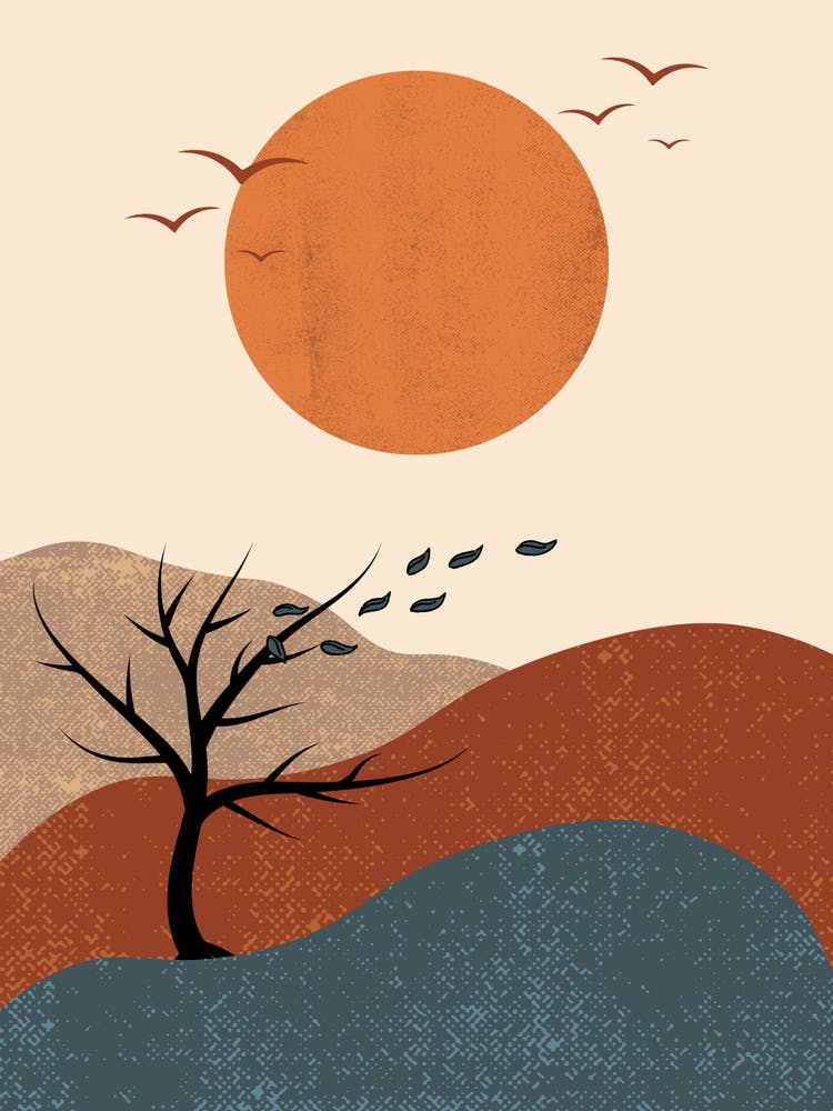Rotes, oranges und beiges farbenfrohes Illustrations-Wanddekorationsposter