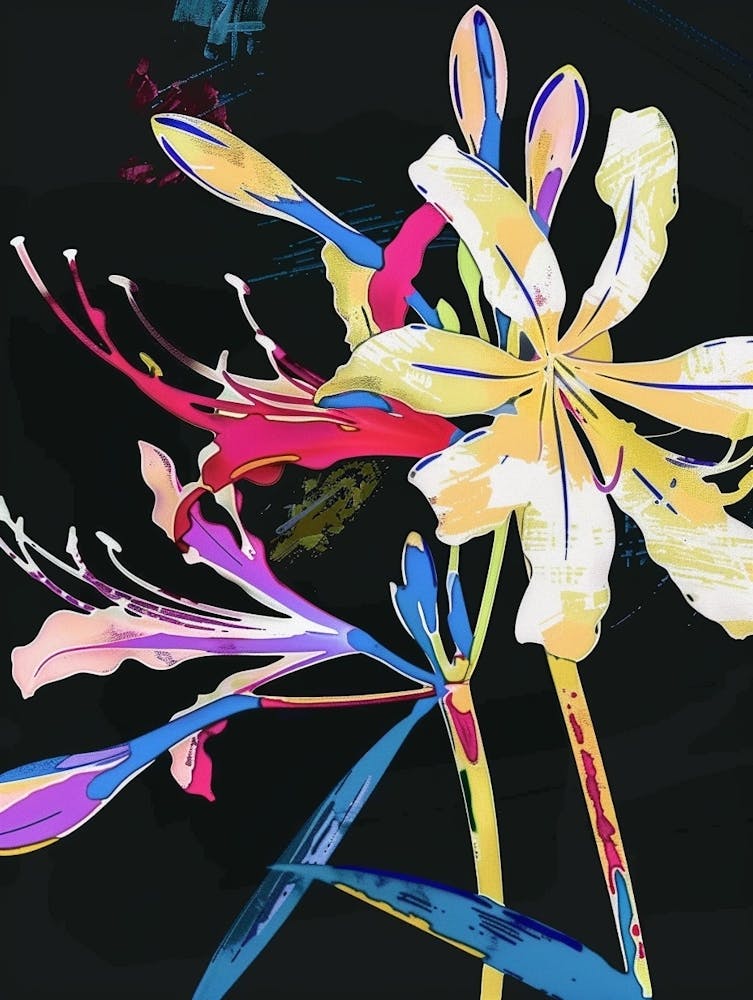 Neon Flowers On Black Agapanthus 1