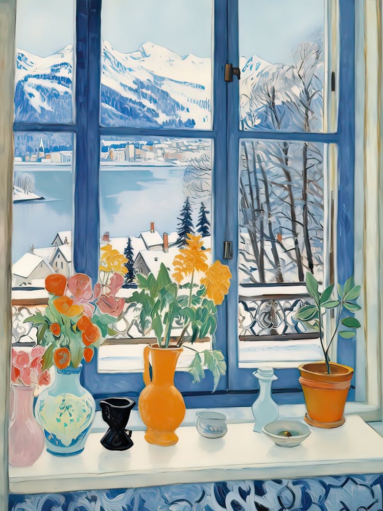 Le Rebord De Fenêtre De Lucerne Suisse Neige Inspirée De Matisse 1
