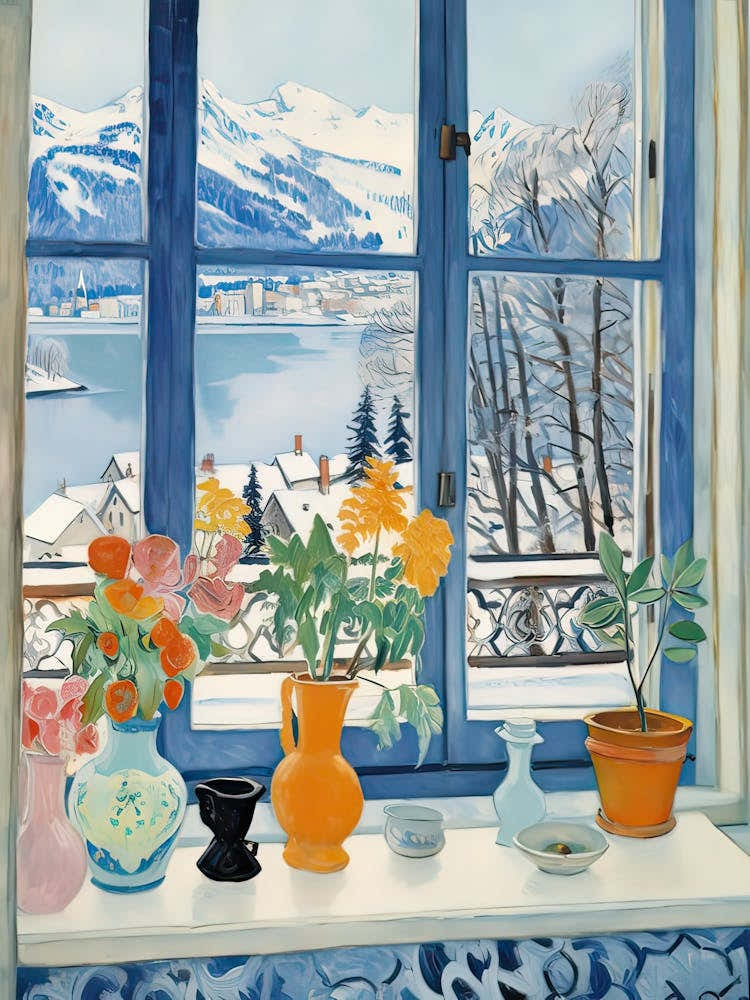 The Windowsill Of Lucerne   Switzerland Snow Inspired By Matisse 1