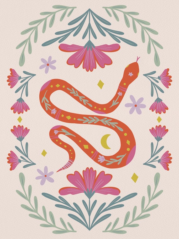 Cute Floral Snake Orange And Pink