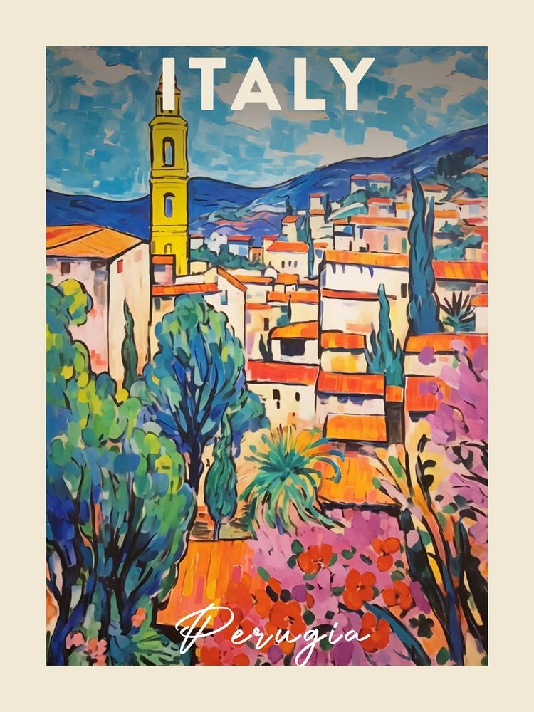 Perugia Italy 4 Fauvist Painting Travel Poster