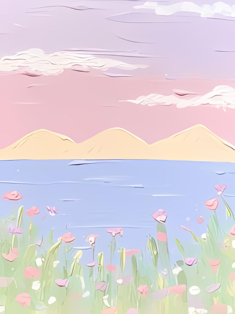 Pink Flowers By The Lake