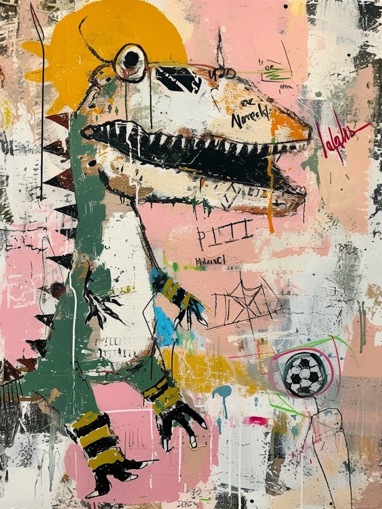 Graffiti Scribble Style Dinosaur Playing Football 1