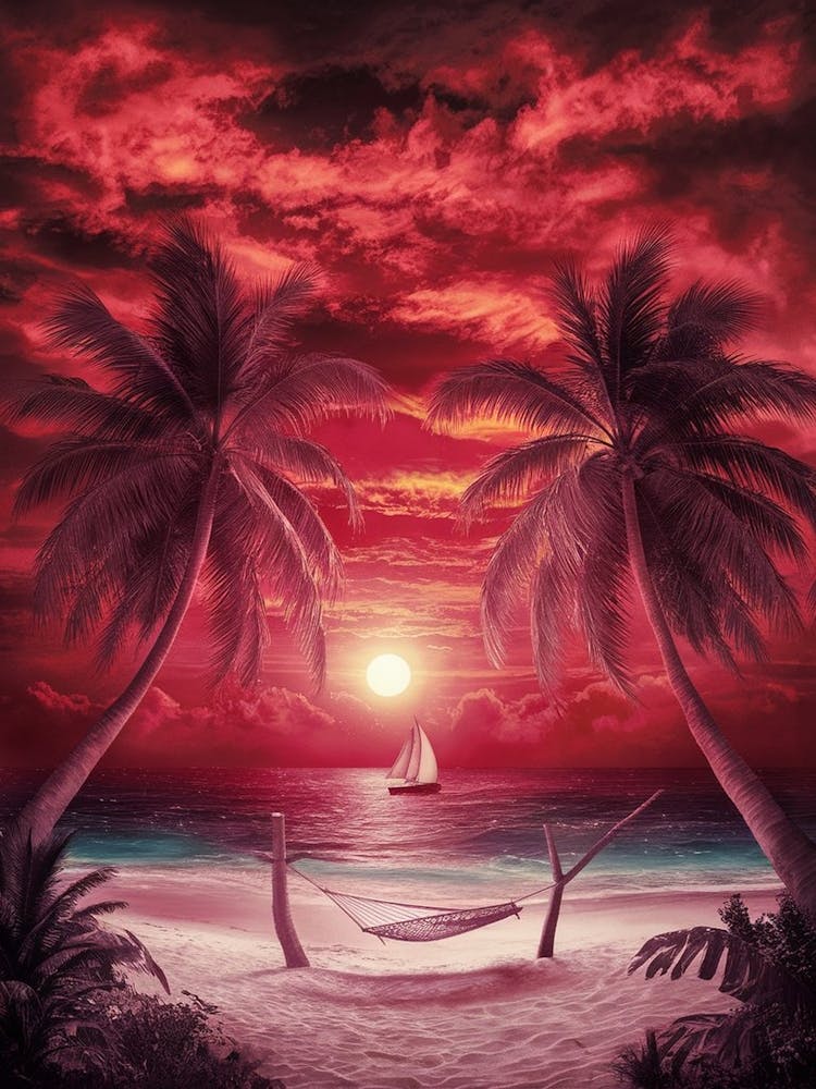 Sunset On The Beach With Palm Trees