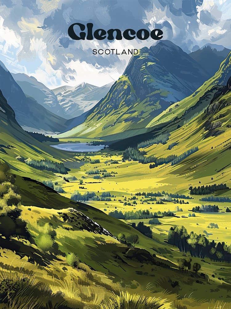 Glencoe Scotland Valley Art Illustration