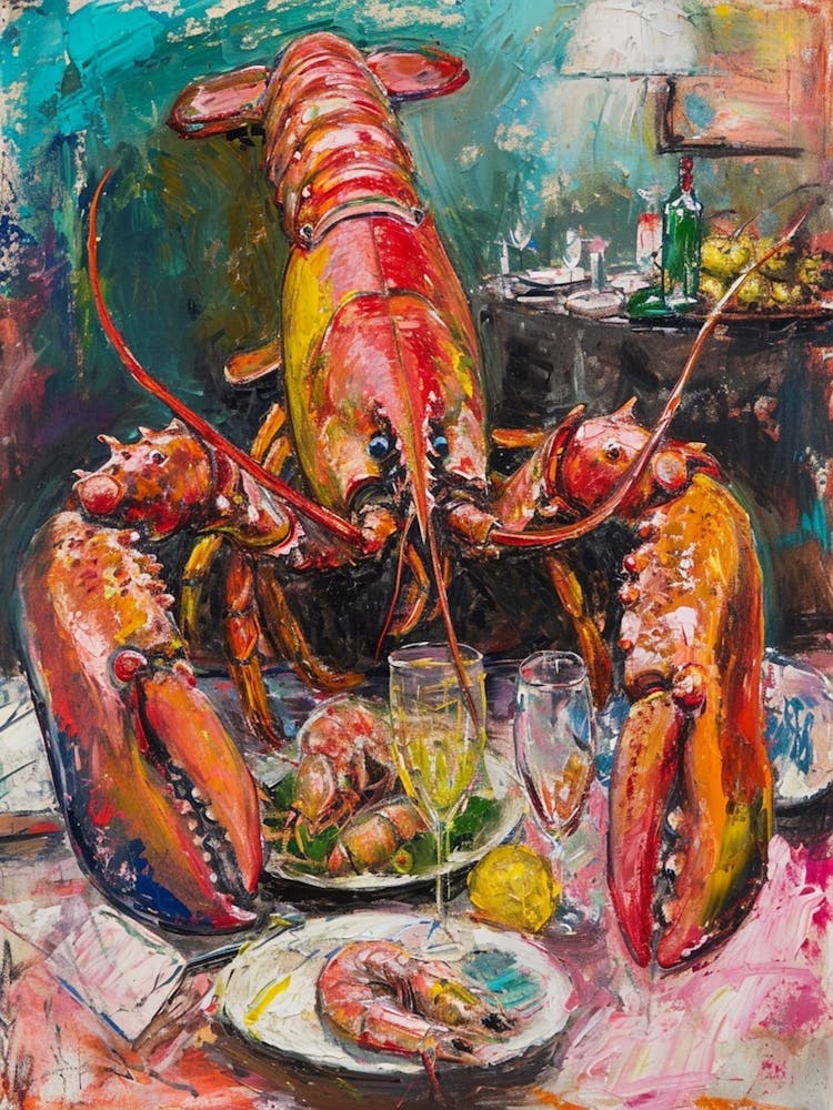 Kitsch Lobster Banquet Painting 1