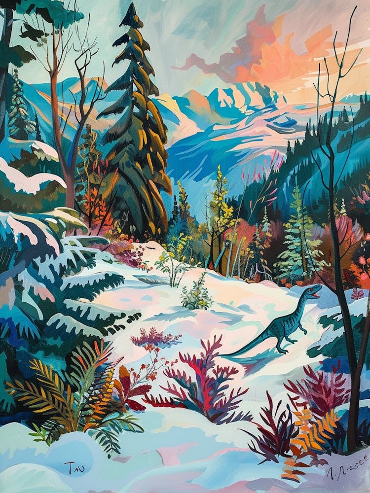 Colourful Dinosaur In A Snowy Landscape 3